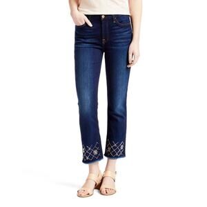 7FAM Jen7 Dark Hudson Embroidered Skinny Jeans  Women's Size 0 4 or 10